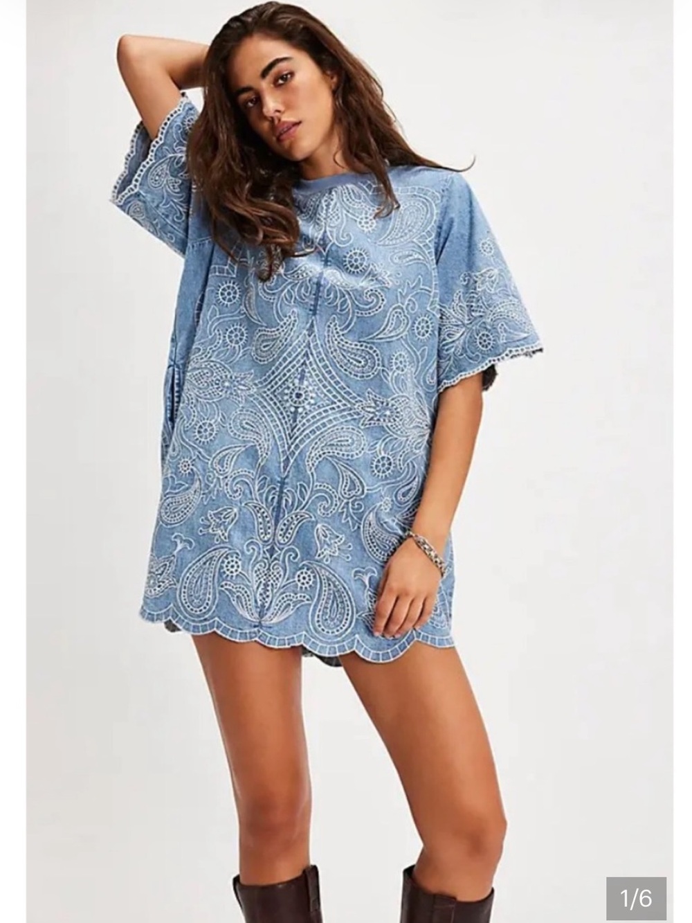 Free People Harlow Embroidered Denim Dress